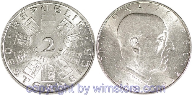 1. Republik, 2 Schilling o.J. (1933), Dr. Ignaz Seipel, J 435, Silber, ss, fleckig