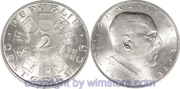 1. Republik, 2 Schilling o.J. (1933), Dr. Ignaz Seipel, J 435, Silber, ss, fleckig