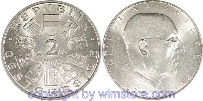 1. Republik, 2 Schilling o.J. (1933), Dr. Ignaz Seipel, J 435, Silber, ss, fleckig