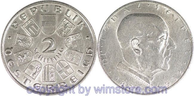 1. Republik, 2 Schilling o.J. (1933), Dr. Ignaz Seipel, J 435, Silber, ss, fleckig