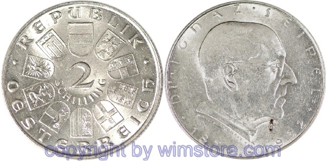 1. Republik, 2 Schilling o.J. (1933), Dr. Ignaz Seipel, J 435, Silber, ss, fleckig