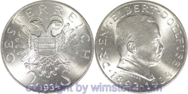 1. Republik, 2 Schilling 1934, Dr. Engelbert Dollfuss, J 441, Silber, vz-st