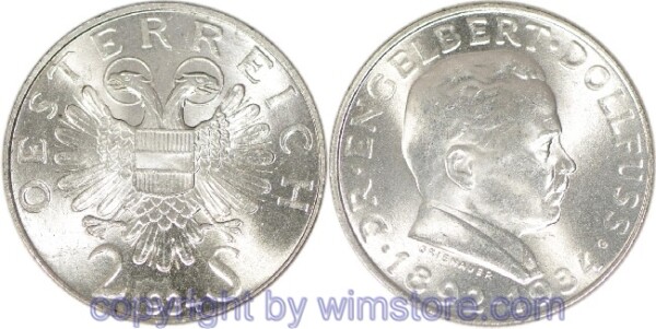1. Republik, 2 Schilling 1934, Dr. Engelbert Dollfuss, J 441, Silber, vz-st