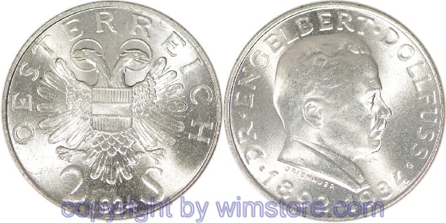 1. Republik, 2 Schilling 1934, Dr. Engelbert Dollfuss, J 441, Silber, vz-st
