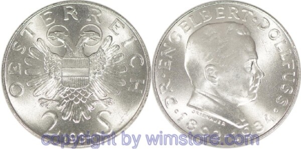 1. Republik, 2 Schilling 1934, Dr. Engelbert Dollfuss, J 441, Silber, vz-st