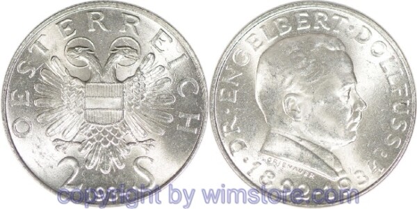 1. Republik, 2 Schilling 1934, Dr. Engelbert Dollfuss, J 441, Silber, vz
