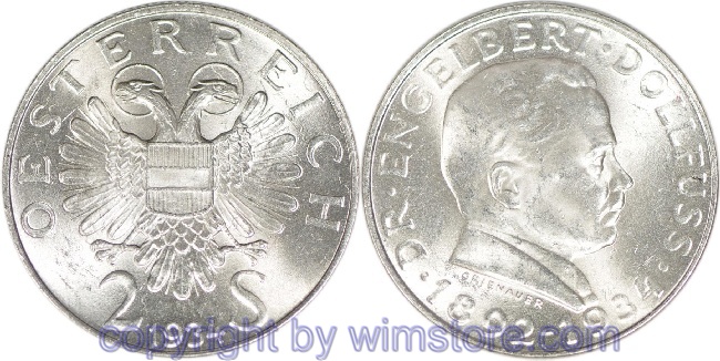 1. Republik, 2 Schilling 1934, Dr. Engelbert Dollfuss, J 441, Silber, vz