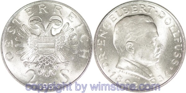 1. Republik, 2 Schilling 1934, Dr. Engelbert Dollfuss, J 441, Silber, vz, Fleck