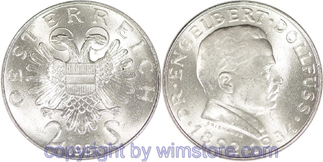 1. Republik, 2 Schilling 1934, Dr. Engelbert Dollfuss, J 441, Silber, vz, Fleck