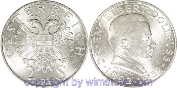 1. Republik, 2 Schilling 1934, Dr. Engelbert Dollfuss, J 441, Silber, vz