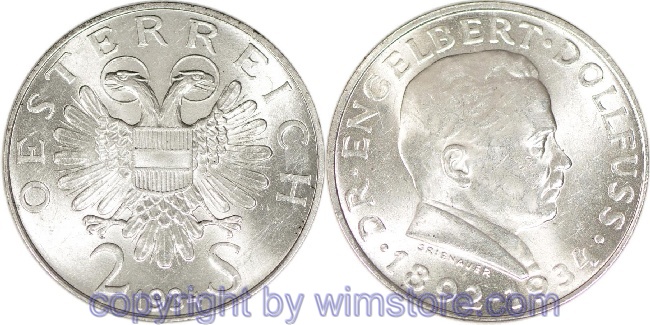 1. Republik, 2 Schilling 1934, Dr. Engelbert Dollfuss, J 441, Silber, vz