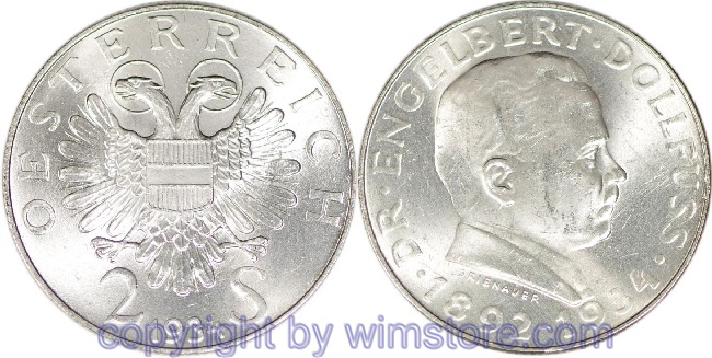 1. Republik, 2 Schilling 1934, Dr. Engelbert Dollfuss, J 441, Silber, vz