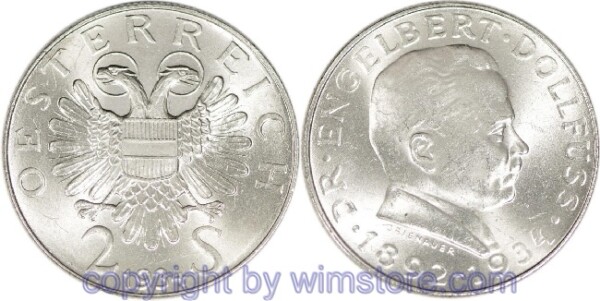 1. Republik, 2 Schilling 1934, Dr. Engelbert Dollfuss, J 441, Silber, vz