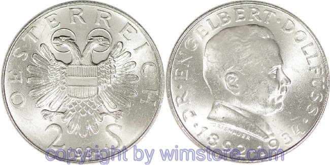 1. Republik, 2 Schilling 1934, Dr. Engelbert Dollfuss, J 441, Silber, vz
