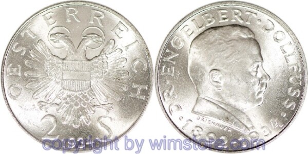 1. Republik, 2 Schilling 1934, Dr. Engelbert Dollfuss, J 441, Silber, vz, fleckig