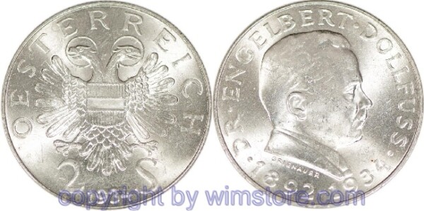 1. Republik, 2 Schilling 1934, Dr. Engelbert Dollfuss, J 441, Silber, vz, fleckig