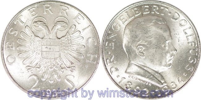 1. Republik, 2 Schilling 1934, Dr. Engelbert Dollfuss, J 441, Silber, vz, fleckig