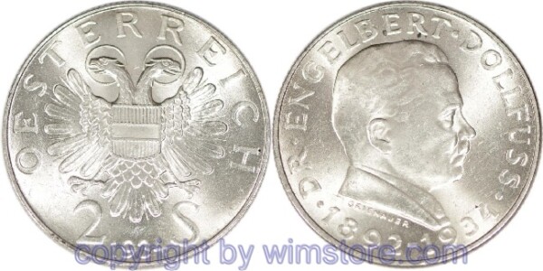 1. Republik, 2 Schilling 1934, Dr. Engelbert Dollfuss, J 441, Silber, vz, fleckig