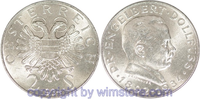 1. Republik, 2 Schilling 1934, Dr. Engelbert Dollfuss, J 441, Silber, ss
