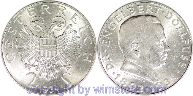 1. Republik, 2 Schilling 1934, Dr. Engelbert Dollfuss, J 441, Silber, ss