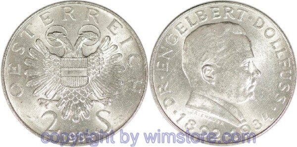 1. Republik, 2 Schilling 1934, Dr. Engelbert Dollfuss, J 441, Silber, ss