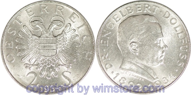 1. Republik, 2 Schilling 1934, Dr. Engelbert Dollfuss, J 441, Silber, ss