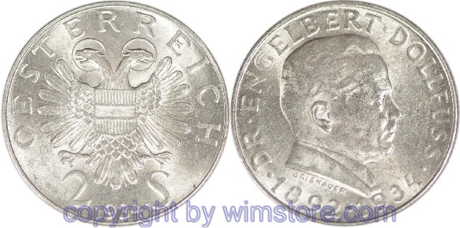 1. Republik, 2 Schilling 1934, Dr. Engelbert Dollfuss, J 441, Silber, ss