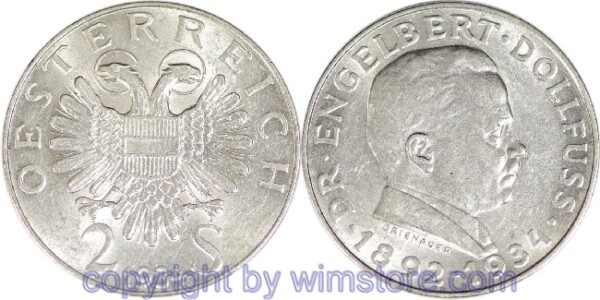 1. Republik, 2 Schilling 1934, Dr. Engelbert Dollfuss, J 441, Silber, ss