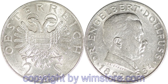 1. Republik, 2 Schilling 1934, Dr. Engelbert Dollfuss, J 441, Silber, ss