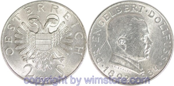 1. Republik, 2 Schilling 1934, Dr. Engelbert Dollfuss, J 441, Silber, ss