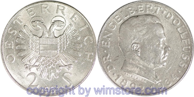 1. Republik, 2 Schilling 1934, Dr. Engelbert Dollfuss, J 441, Silber, ss