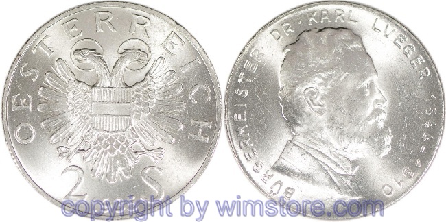 1. Republik, 2 Schilling 1935, Dr. Karl Lueger, J 442, Silber, vz-st