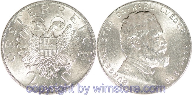 1. Republik, 2 Schilling 1935, Dr. Karl Lueger, J 442, Silber, vz