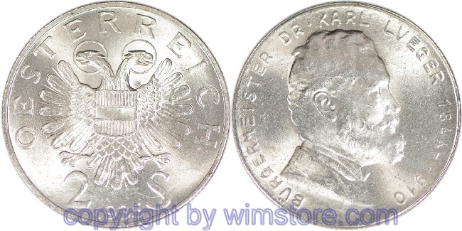 1. Republik, 2 Schilling 1935, Dr. Karl Lueger, J 442, Silber, vz