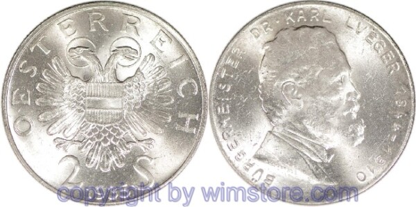 1. Republik, 2 Schilling 1935, Dr. Karl Lueger, J 442, Silber, vz