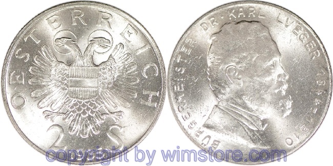 1. Republik, 2 Schilling 1935, Dr. Karl Lueger, J 442, Silber, vz