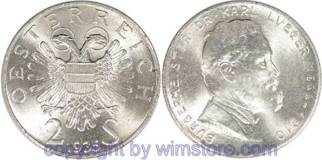 1. Republik, 2 Schilling 1935, Dr. Karl Lueger, J 442, Silber, vz, fleckig