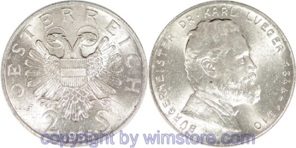 1. Republik, 2 Schilling 1935, Dr. Karl Lueger, J 442, Silber, vz, fleckig