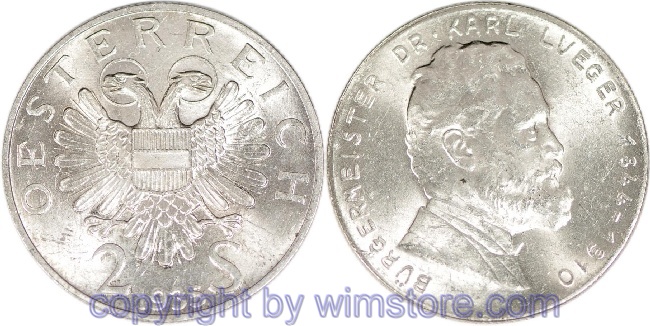 1. Republik, 2 Schilling 1935, Dr. Karl Lueger, J 442, Silber, vz, fleckig