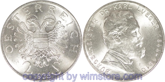 1. Republik, 2 Schilling 1935, Dr. Karl Lueger, J 442, Silber, vz, fleckig