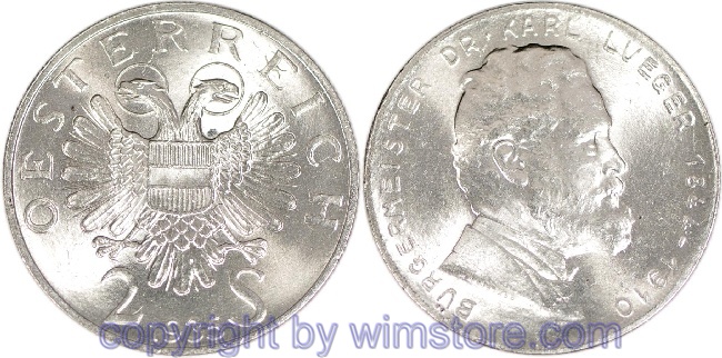 1. Republik, 2 Schilling 1935, Dr. Karl Lueger, J 442, Silber, vz, fleckig