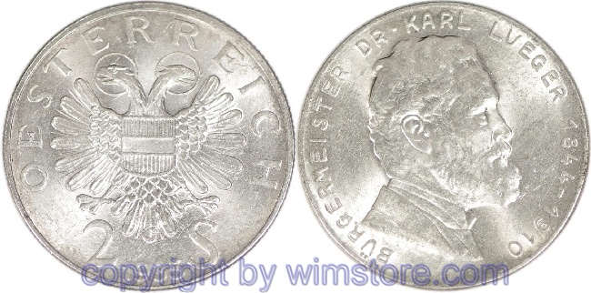 1. Republik, 2 Schilling 1935, Dr. Karl Lueger, J 442, Silber, ss