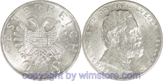 1. Republik, 2 Schilling 1935, Dr. Karl Lueger, J 442, Silber, ss