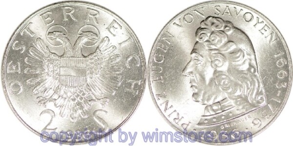 1. Republik, 2 Schilling 1936, Prinz Eugen von Savoyen, J 443, Silber, vz-st