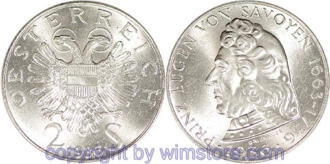 1. Republik, 2 Schilling 1936, Prinz Eugen von Savoyen, J 443, Silber, vz-st