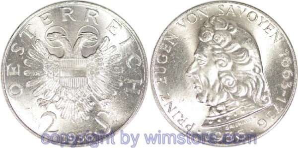 1. Republik, 2 Schilling 1936, Prinz Eugen von Savoyen, J 443, Silber, vz-st