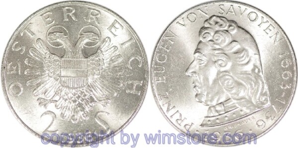 1. Republik, 2 Schilling 1936, Prinz Eugen von Savoyen, J 443, Silber, vz-st