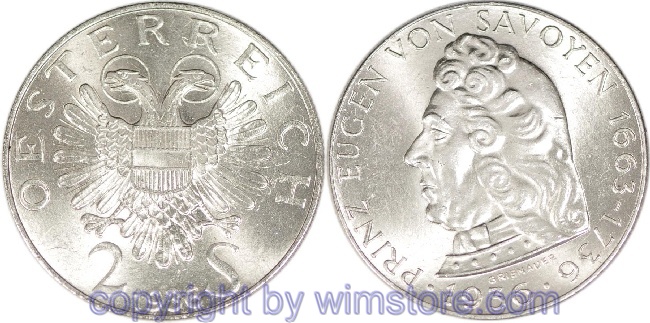 1. Republik, 2 Schilling 1936, Prinz Eugen von Savoyen, J 443, Silber, vz-st