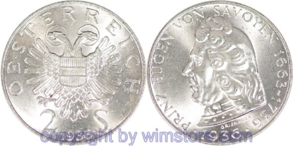 1. Republik, 2 Schilling 1936, Prinz Eugen von Savoyen, J 443, Silber, vz-st, Fleck