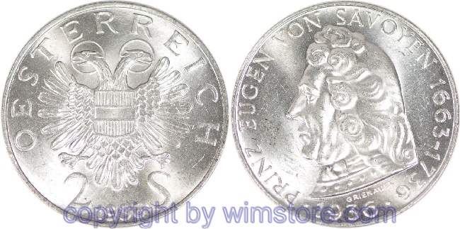 1. Republik, 2 Schilling 1936, Prinz Eugen von Savoyen, J 443, Silber, vz-st